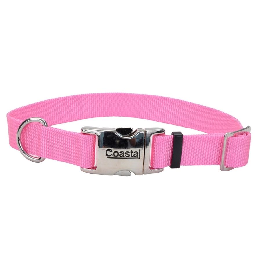 Collar adjustable dog with metal buckle, pink bright